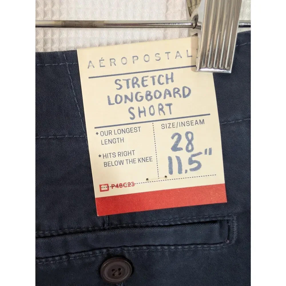NWT! AEROPOSTALE! NAVY BLUE LONGBOARD BELOW THE KNEE STRETCH COTTON SHORTS! 28